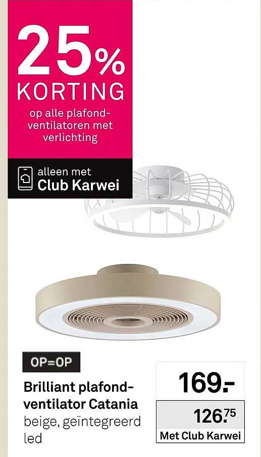 Brilliant plafond-ventilator Catania beige, geïntegreerd led 25% KORTING