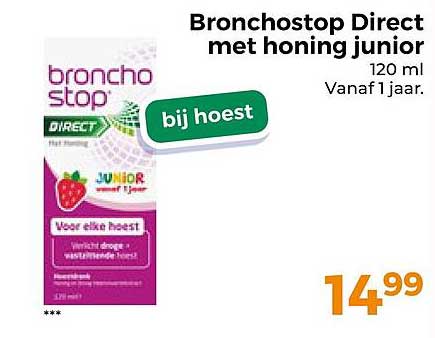 Bronchostop Direct met honing junior 120 ml Vanaf 1 jaar. bij hoest