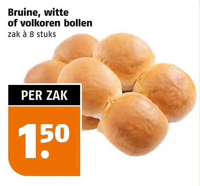 Bruine, witte of volkoren bollen zak à 8 stuks