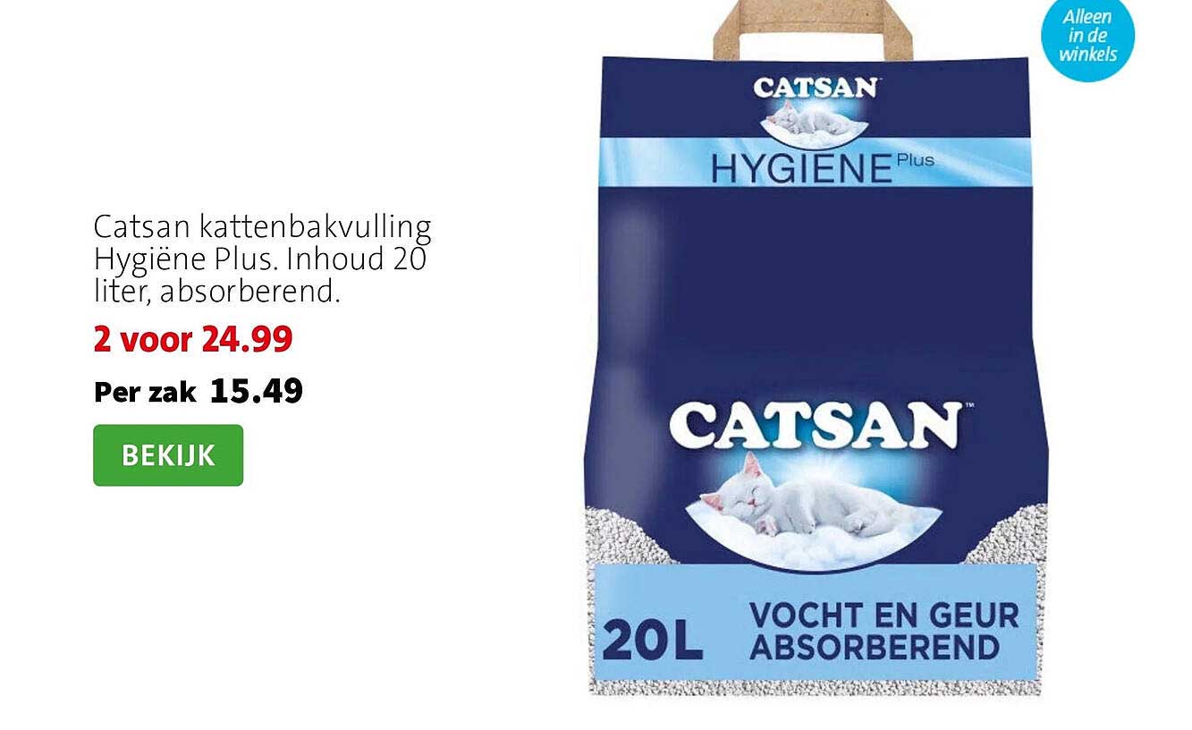 Catsan kattenbakvulling Hygiëne Plus. Inhoud 20 liter, absorberend.