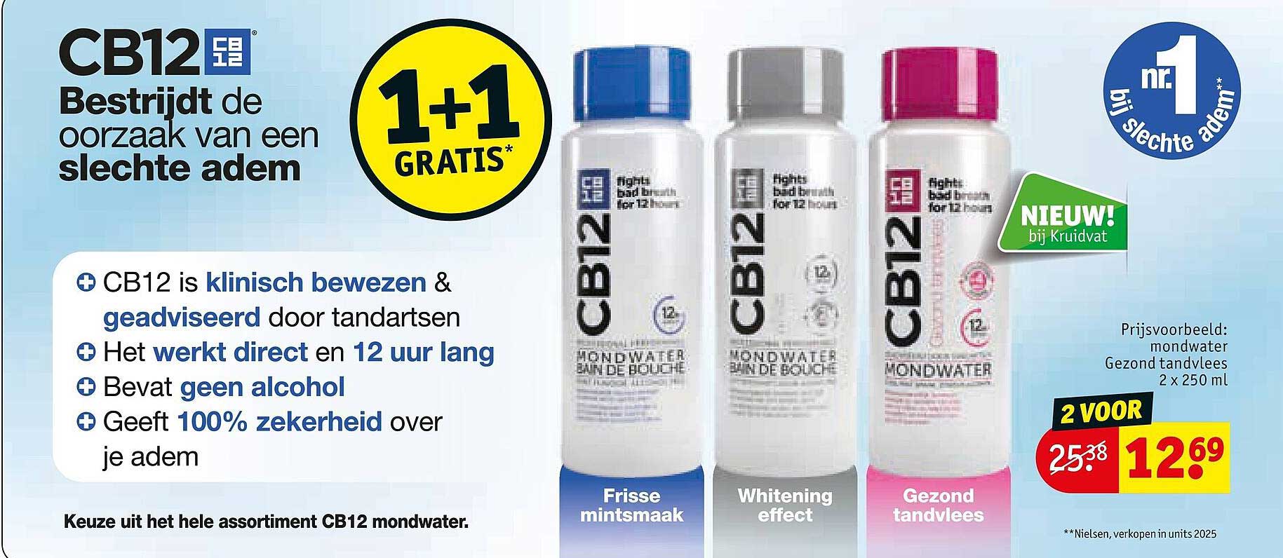 CB12 bestrijdt de oorzaak van een slechte adem 1+1 GRATIS
