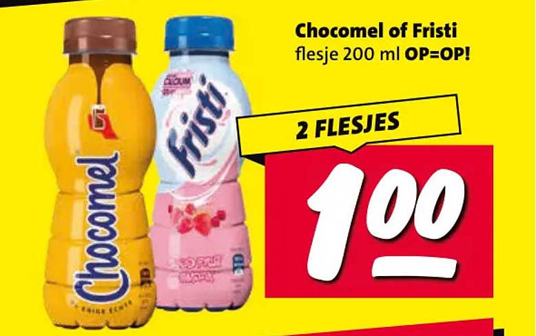 Chocomel of Fristi flesje 200 ml OP=OP! 2 flesjes