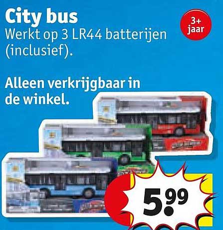 City bus Werkt op 3 LR44 batterijen (inclusief). Alleen verkrijgbaar in de winkel.