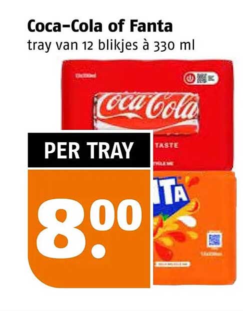 Coca-Cola of Fanta tray van 12 blikjes à 330 ml PER TRAY