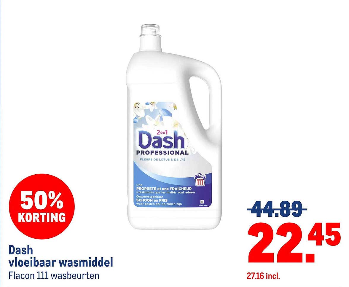 Dash vloeibaar wasmiddel Flacon 111 wasbeurten 50% korting