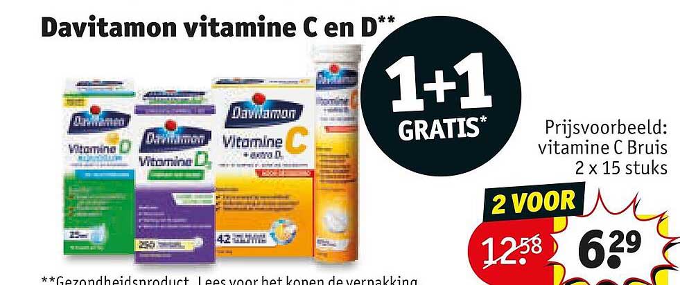 Davitamon vitamine C en D** 1+1 GRATIS*
