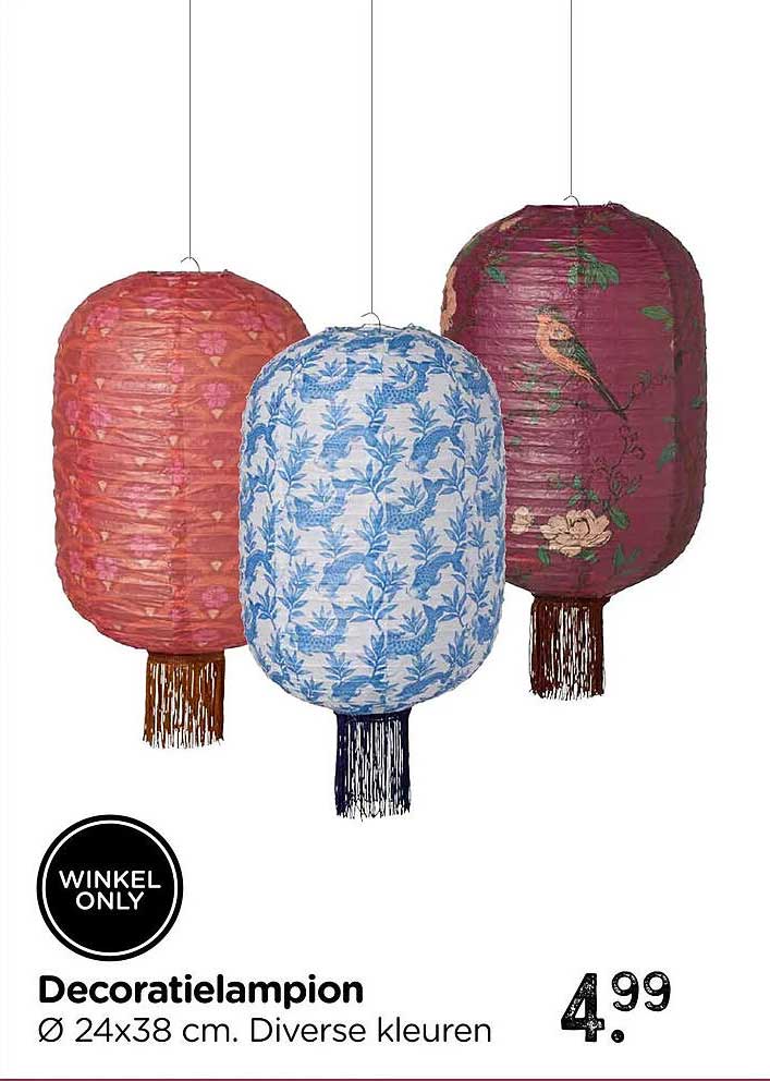 Decoratielampion Ø 24x38 cm. Diverse kleuren