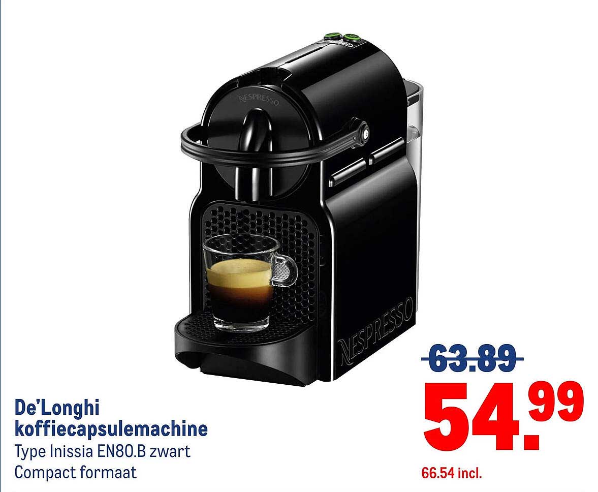 De'Longhi koffiecapsulemachine Type Inissia EN80.B zwart Compact formaat