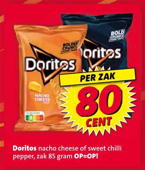 Doritos nacho cheese of sweet chilli pepper, zak 85 gram OP=OP!