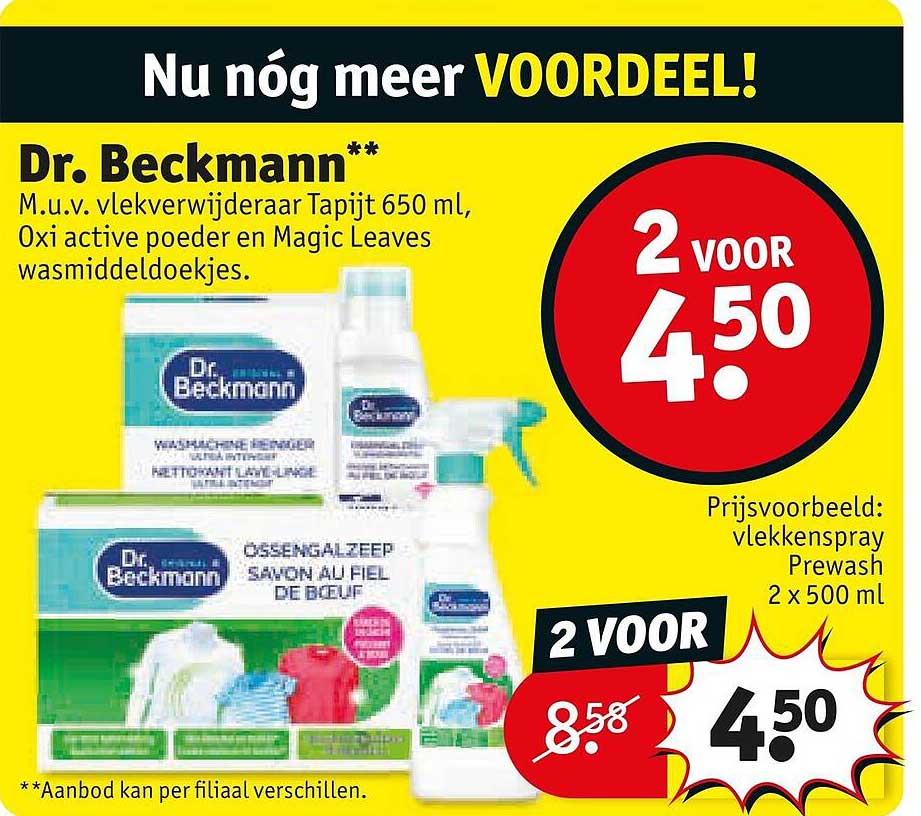 Dr. Beckmann** M.u.v. vlekverwijderaar Tapijt 650 ml, Oxi active poeder en Magic Leaves wasmiddeldoekjes. 2 voor €4,50
