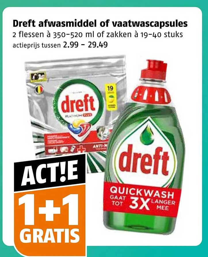 Dreft afwasmiddel of vaatwascapsules 1+1 gratis