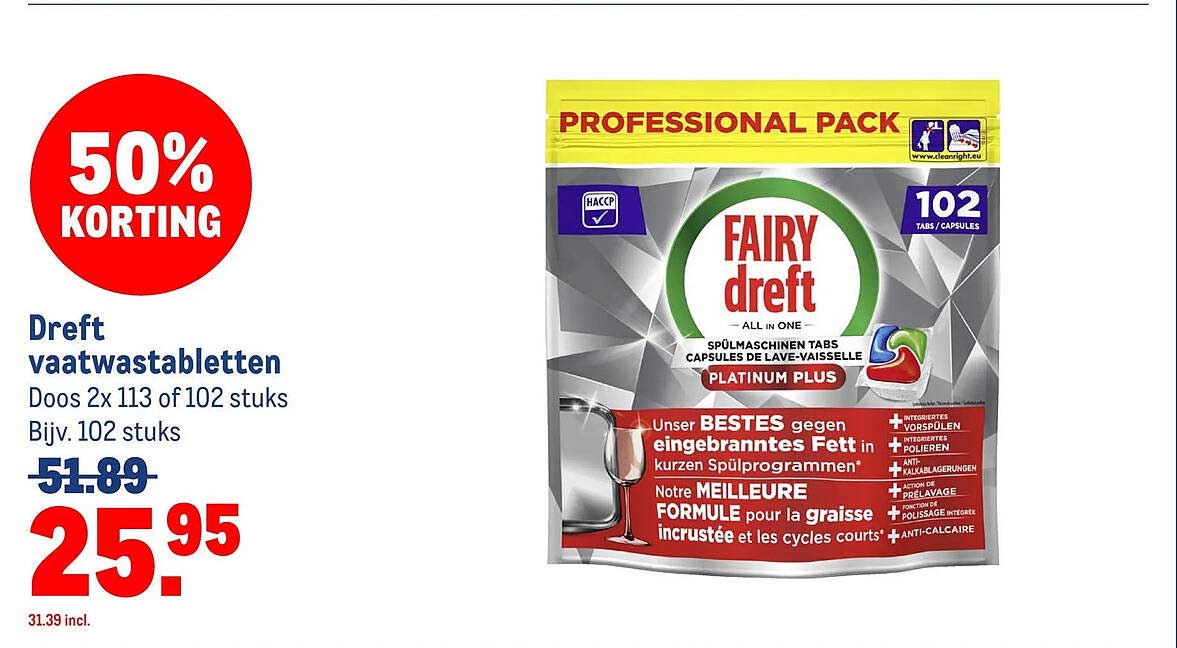 Dreft vaatwastabletten 50% korting