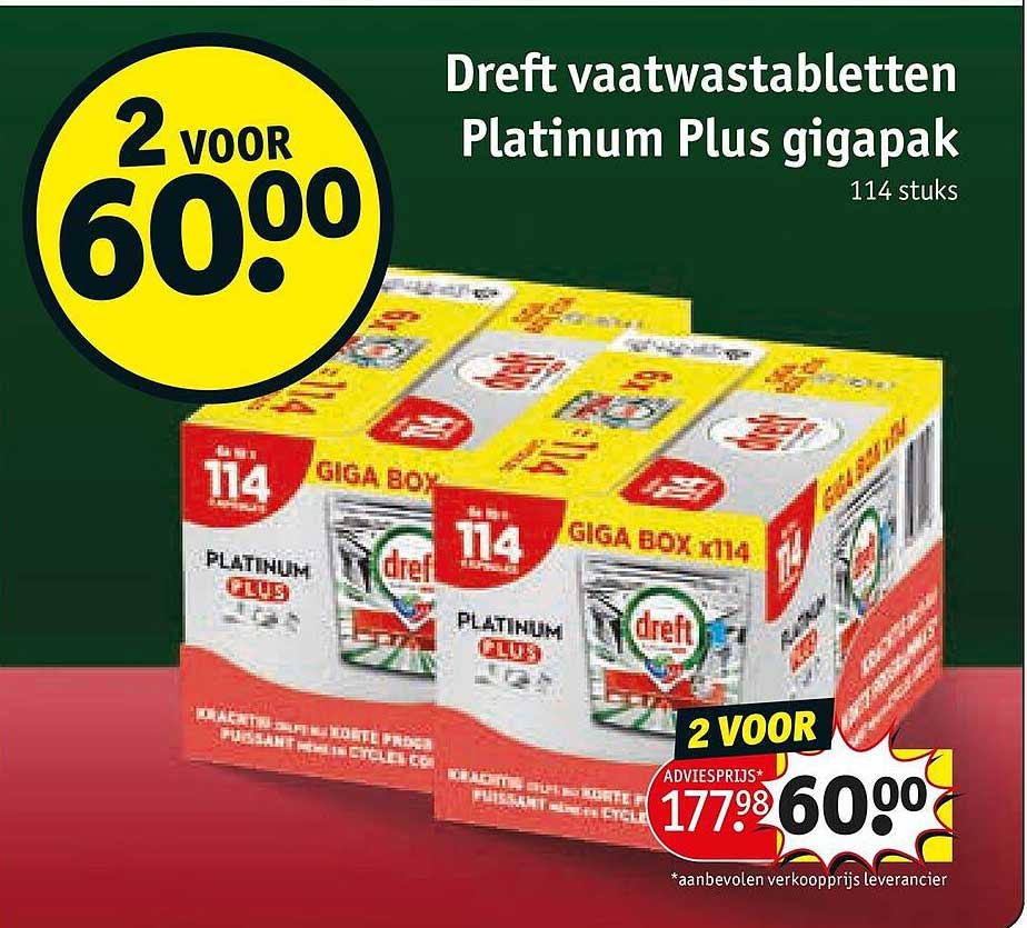 Dreft vaatwastabletten Platinum Plus gigapak 114 stuks 2 voor 60.00
