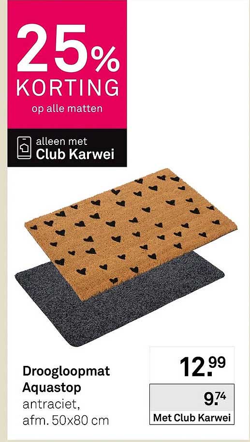 Droogloopmat Aquastop antraciet, afm. 50x80 cm 25% korting op alle matten