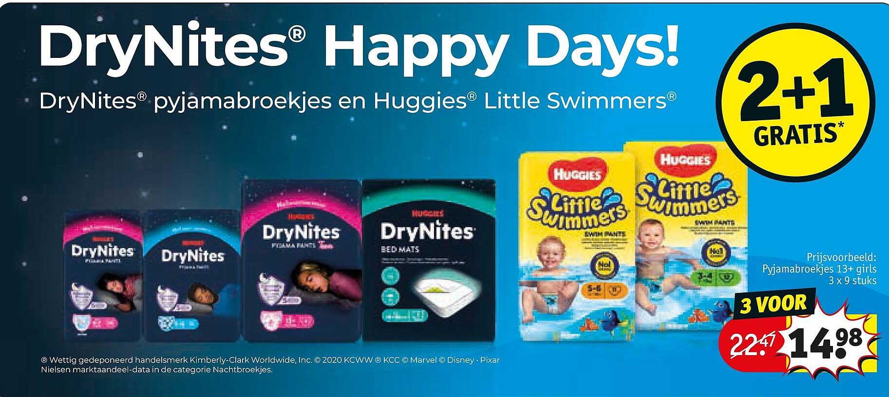 DryNites pyjamabroekjes en Huggies Little Swimmers 2+1 gratis