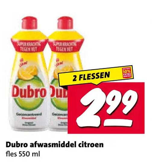 Dubro afwasmiddel citroen fles 550 ml 2 flessen