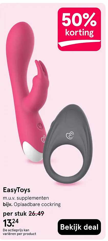 EasyToys m.u.v. supplementen bijv. Oplaadbare cockring 50% korting