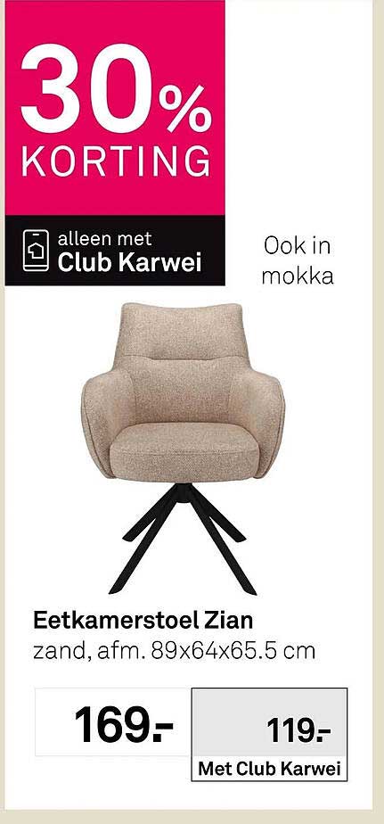 Eetkamerstoel Zian 30% korting alleen met Club Karwei