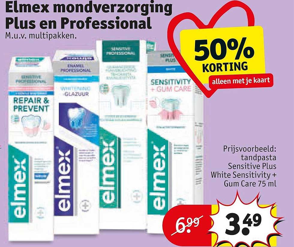 Elmex mondverzorging Plus en Professional M.u.v. multipakken. 50% KORTING alleen met je kaart