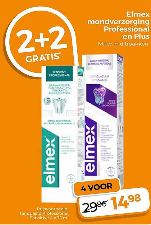 Elmex mondverzorging Professional en Plus 2+2 gratis