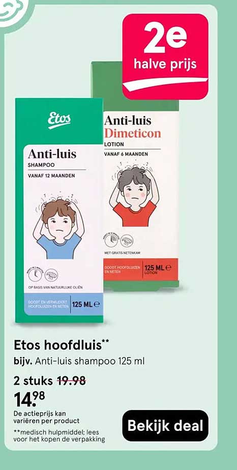 Etos hoofdluis bijv. Anti-luis shampoo 125 ml 2e halve prijs