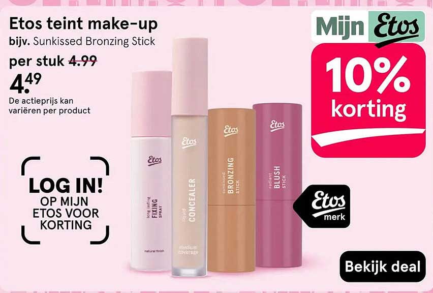 Etos teint make-up bijv. Sunkissed Bronzing Stick 10% korting