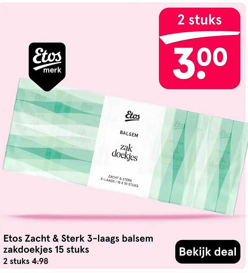 Etos Zacht & Sterk 3-laags balsem zakdoekjes 15 stuks