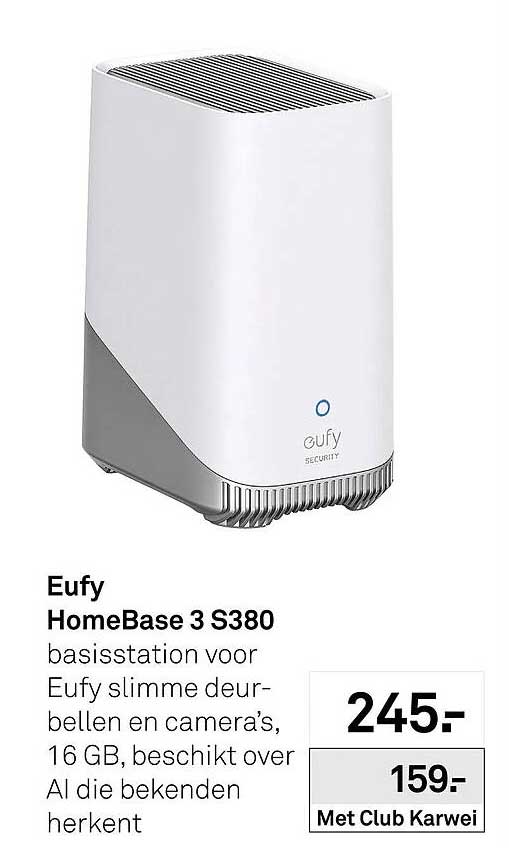 Eufy HomeBase 3 S380 basisstation voor Eufy slimme deur-bellen en camera’s, 16 GB, beschikt over AI die bekenden herkent
