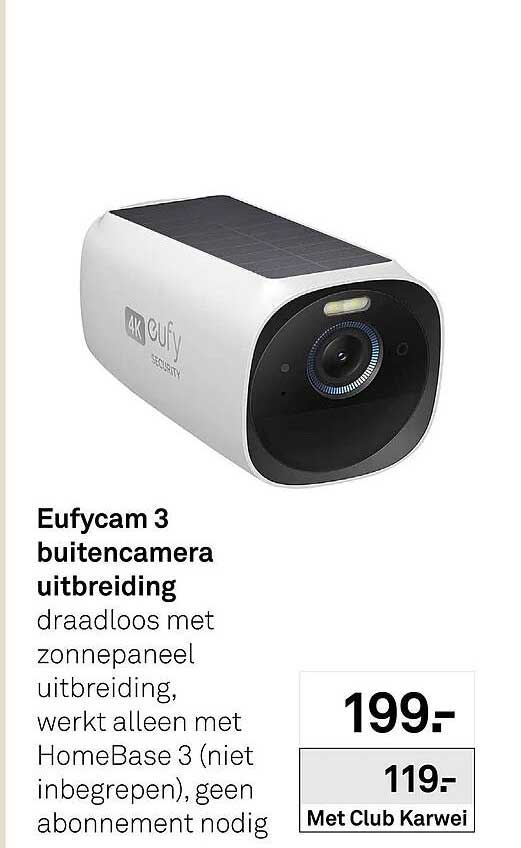 Eufycam 3 buitencamera uitbreiding draadloos met zonnepaneel uitbreiding, werkt alleen met HomeBase 3 (niet inbegrepen), geen abonnement nodig