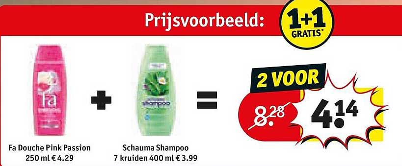 Fa Douche Pink Passion 250 ml + Schauma Shampoo 7 kruiden 400 ml 1+1 GRATIS