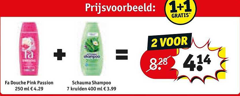 Fa Douche Pink Passion 250 ml + Schauma Shampoo 7 kruiden 400 ml 2 VOOR 4.14 1+1 GRATIS