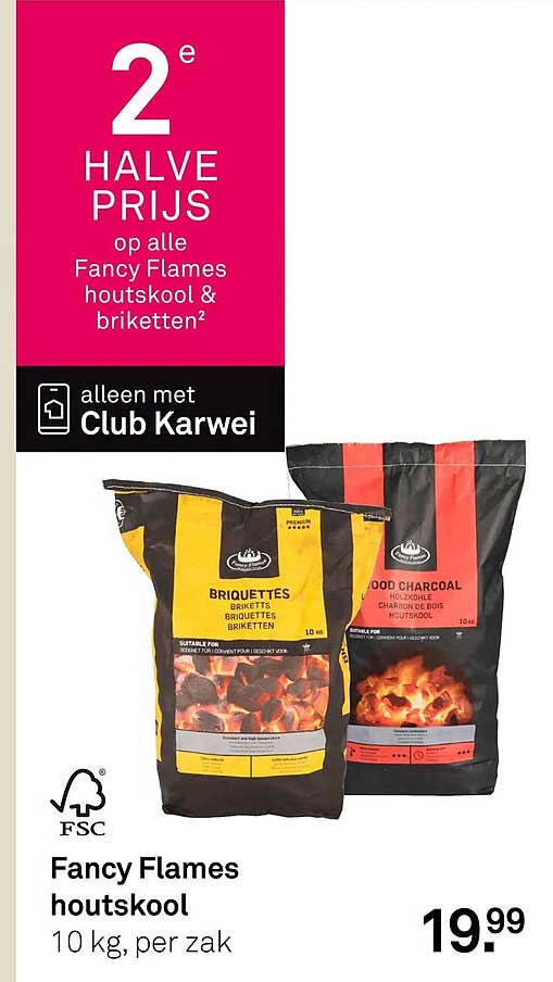 Fancy Flames houtskool 10 kg, per zak 2e halve prijs
