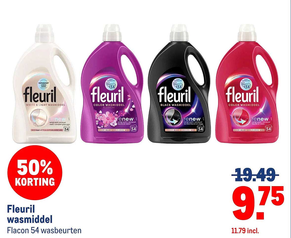 Fleuril wasmiddel Flacon 54 Wasbeurten 50% Korting