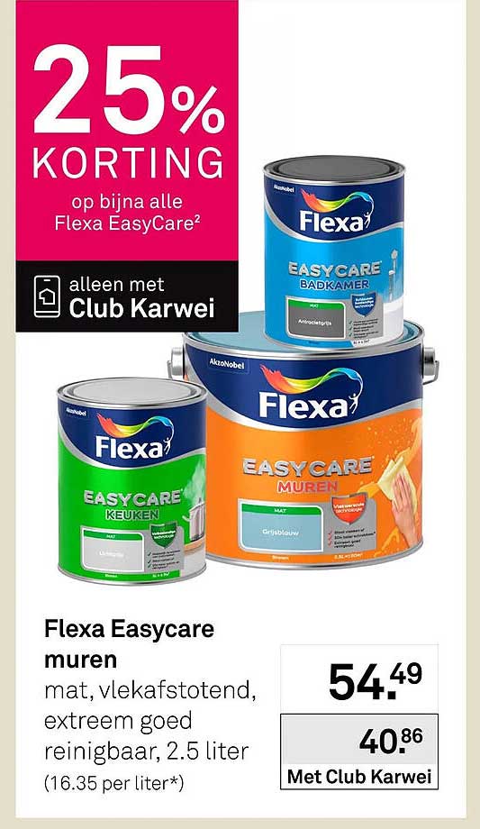 Flexa Easycare muren mat, vlekafstotend, extreem goed reinigbaar, 2.5 liter