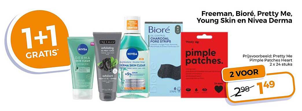 Freeman, Bioré, Pretty Me, Young Skin en Nivea Derma 1+1 gratis