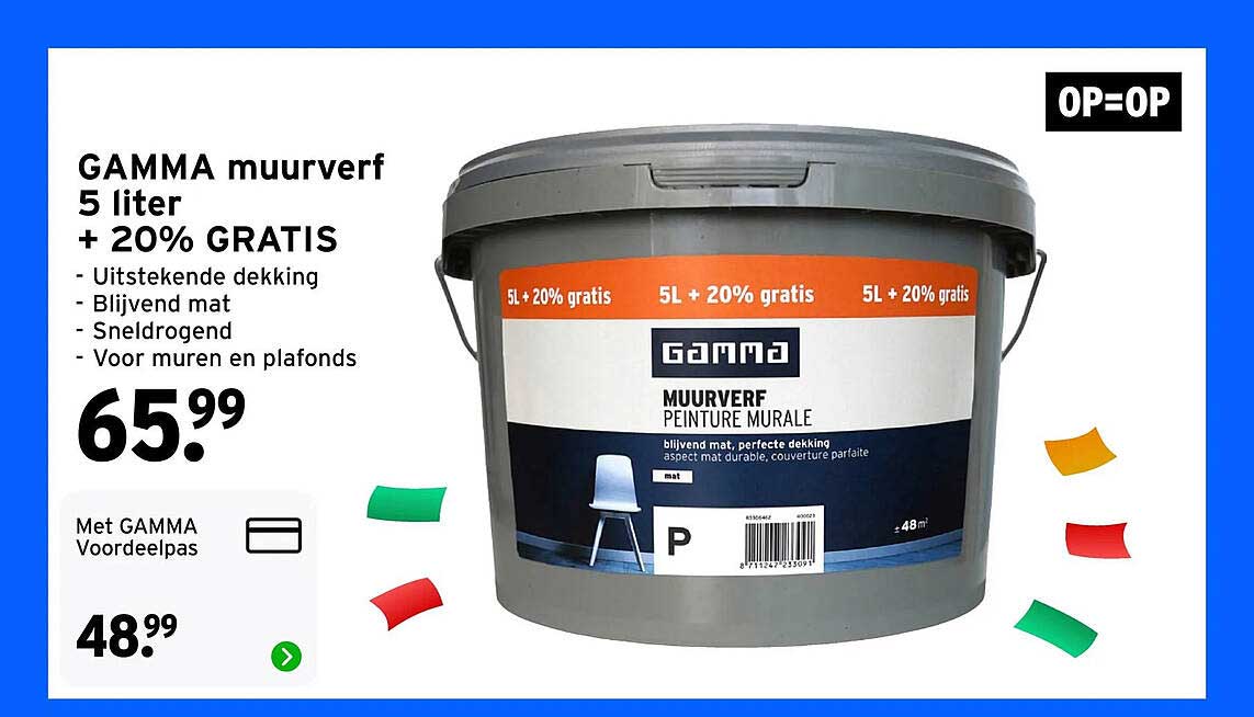 GAMMA muurverf 5 liter + 20% GRATIS