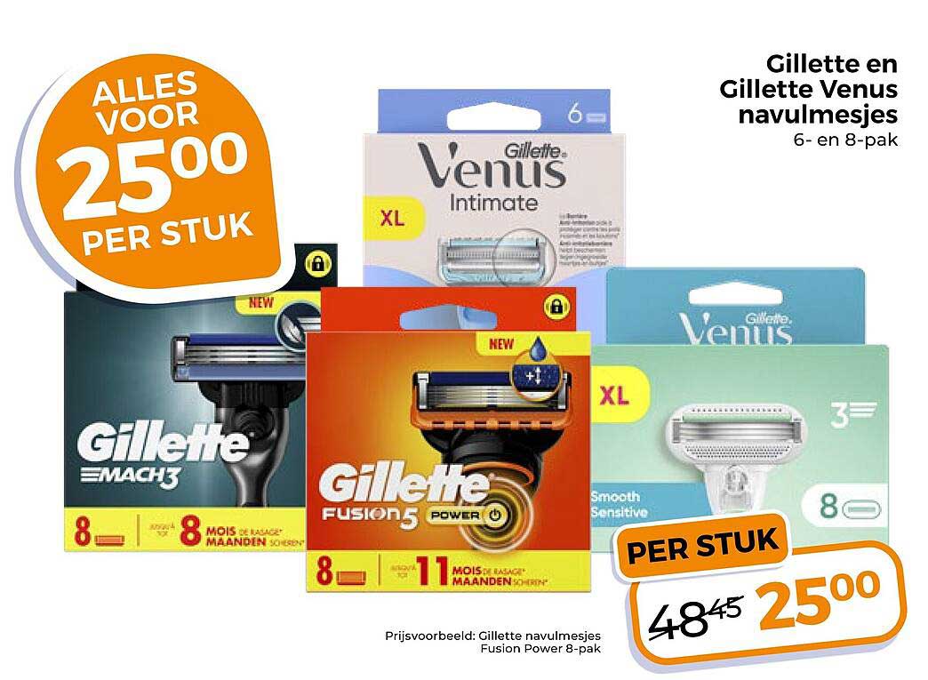 Gillette en Gillette Venus navulmesjes 6- en 8-pak