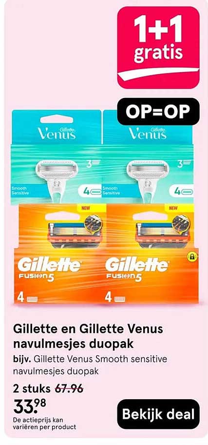 Gillette en Gillette Venus navulmesjes duopak 1+1 gratis