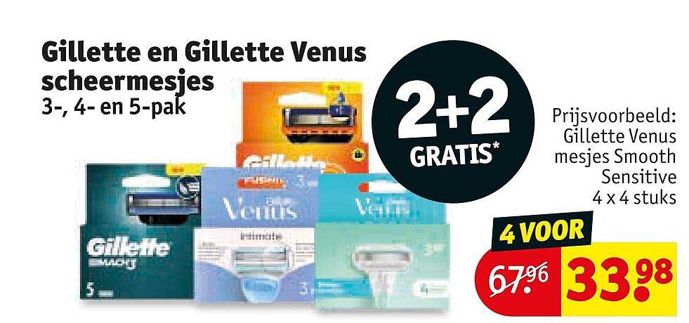 Gillette en Gillette Venus scheermesjes 3-, 4- en 5-pak 2+2 GRATIS