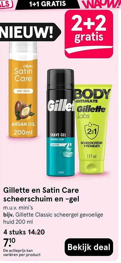 Gillette en Satin Care scheerschuim en -gel 2+2 gratis