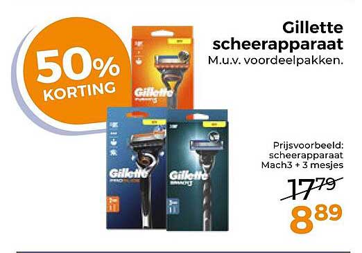 Gillette scheerapparaat M.u.v. voordeelpakken. 50% KORTING