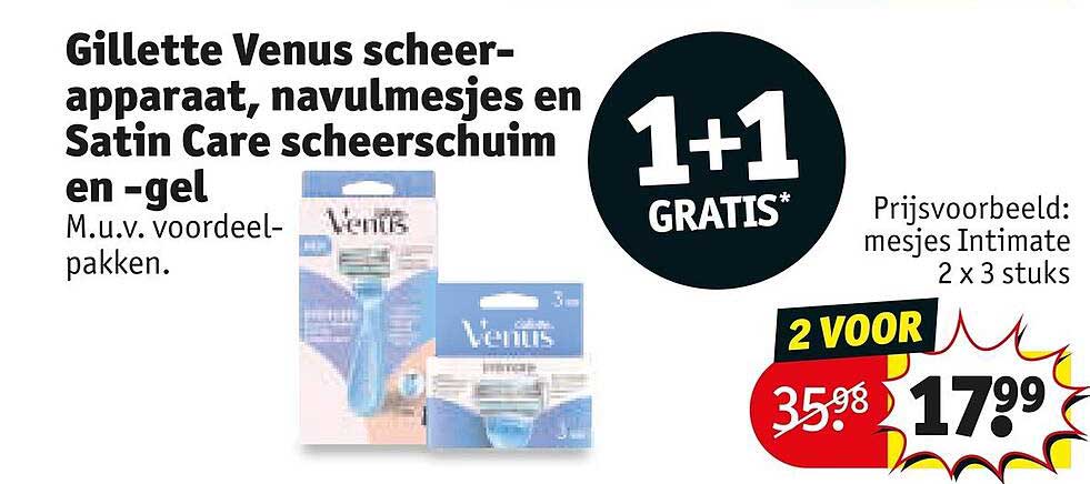 Gillette Venus scheerapparaat, navulmesjes en Satin Care scheerschuim en -gel 1+1 GRATIS*