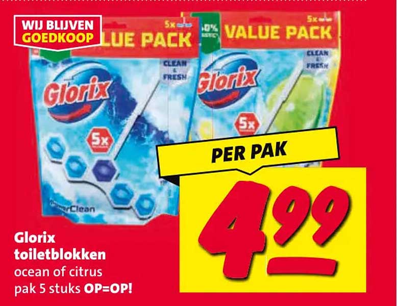Glorix toiletblokken ocean of citrus pak 5 stuks OP=OP!