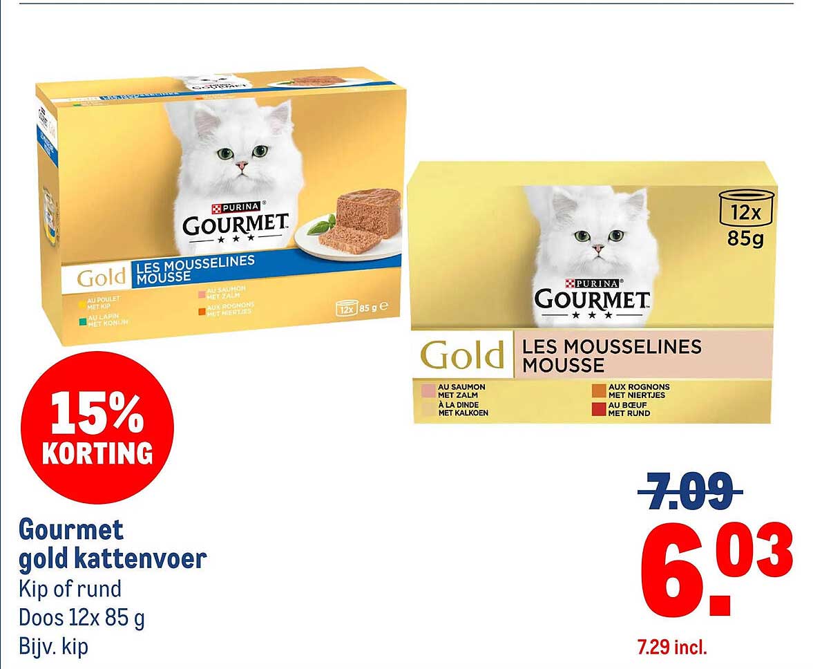 Gourmet gold kattenvoer Kip of rund Doos 12x 85 g Bijv. kip 15% KORTING