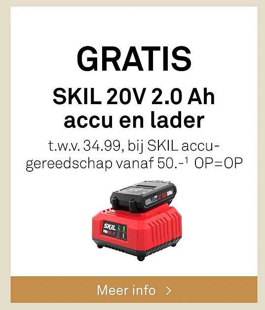 GRATIS SKIL 20V 2.0 Ah accu en lader