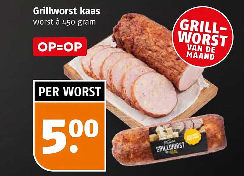 Grillworst kaas worst à 450 gram OP=OP