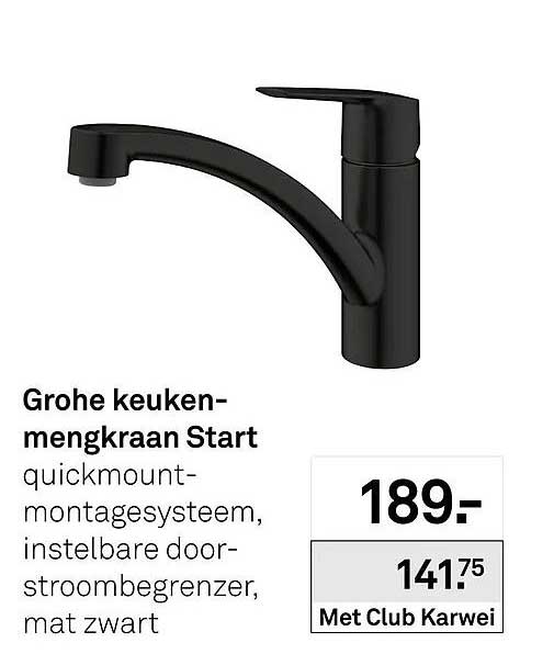 Grohe keuken-mengkraan Start quickmount-montagesysteem, instelbare doorstroombegrenzer, mat zwart