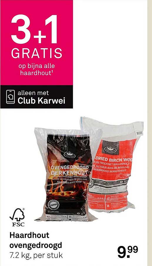 Haardhout ovengedroogd 3+1 gratis