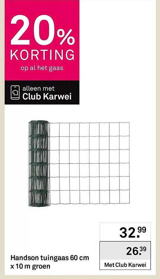 Handson tuingaas 60 cm x 10 m groen 20% korting op al het gaas alleen met Club Karwei