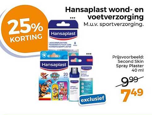 Hansaplast wond- en voetverzorging M.u.v. sportverzorging. 25% korting